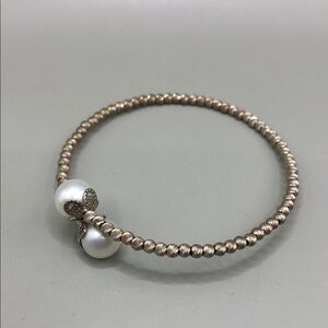 IPS Sterling silver 925 genuine cultured pearls flex memory bangle bracelet.